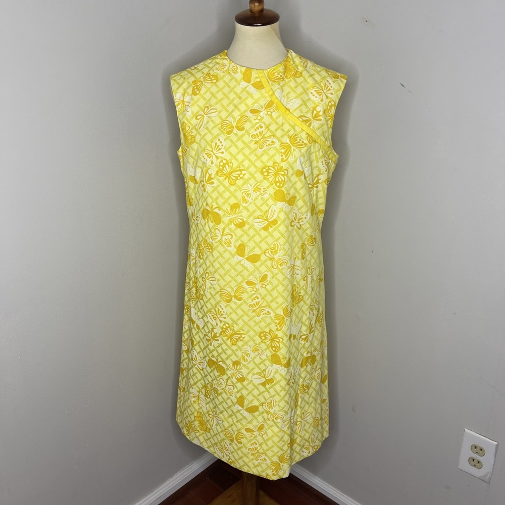 Vintage Vanda Yellow Sleeveless Shift‎ Dress Sz 14